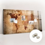 tulup Magnetická Tabule na Zeď Skleněná - Memo Board Kleněnou Přední Stranou - 5 magnetů v balení - 120 x 60 cm - Stará mapa světa – Zboží Mobilmania