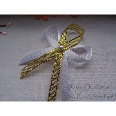 Svatební vývazek s perličkou bílý se zlatou – Zboží Mobilmania