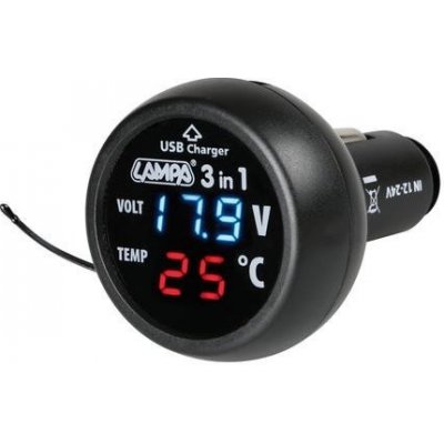 Digitální voltmetr 12/24V s teploměrem a USB výstupem – Hledejceny.cz
