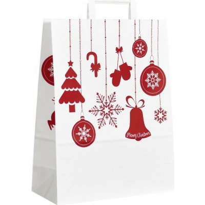 Taška papírová vánoční ploché ucho 320 x 140 x 420 mm, bílá, ozdoby – Hledejceny.cz