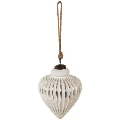 Clayre & Eef Bílo-stříbrná antik skleněná šiška Ridges white Ø13*17 cm – Hledejceny.cz