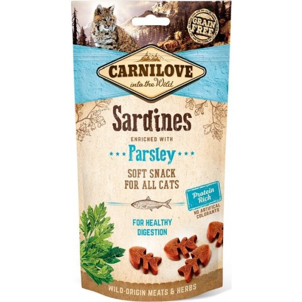 Krmivo pro kočky Carnilove Cat poloměkké pamlsky pro zdravé trávení koček se sardinkou a petrželí 50 g