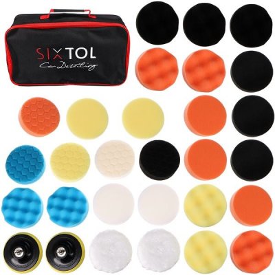 SIXTOL Sada leštících polštářků/houbiček s unašečem pro čištění auta CAR DETAILING PAD 30, 30ks – Sleviste.cz