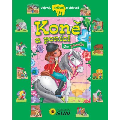 Koně a poníci - 8 puzzle - Objevuj skládej a obkresli