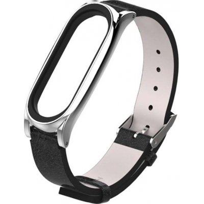 Xiaomi Mi Band 3/4/5/6 Kožený style řemínek Černostříbrná MBSCZ-5KO03 – Zboží Živě