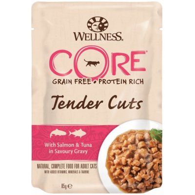 Wellness Core Tender Cuts losos & tuňák 85 g – Sleviste.cz