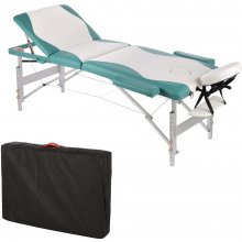 Mucola masážní stůl 3 zónová masážní lavice skládací kosmetický stůl masážní stůl mobilní terapeutický stůl hliníkový rám bílá / tyrkysová