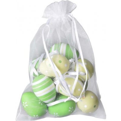 Kraslice 12 ks 40mm různé vzory v organzovém sáčku, zelená, bílá – Hledejceny.cz