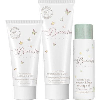 Little Butterfly Pregnancy Essentials Kit masážní olej pro maminky 100 ml + chladivý gel na nohy 100 ml + tělový krém na strie pro maminky 150 ml – Zboží Mobilmania