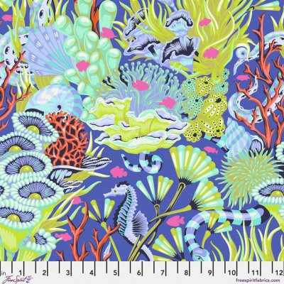 Bavlněná látka moře modrá | Tula Pink – Floral Reef – Marine – Zboží Dáma