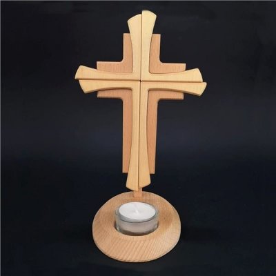 AMADEA Dřevěný svícen kříž, masivní dřevo, výška 23 cm – Zboží Mobilmania
