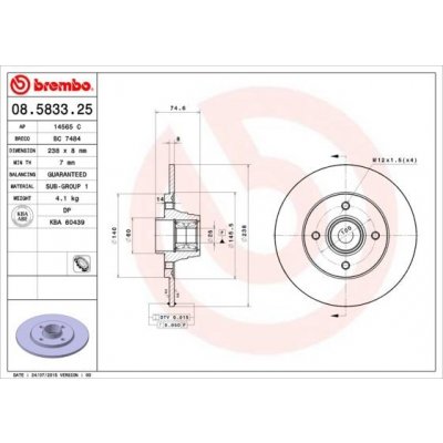 Brzdový kotouč BREMBO 08.5833.25