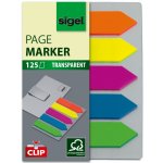 Samolepicí záložky Sigel ve tvaru šipky - transparentní s klipem, 50 x 12 mm, mix barev, 5 ks – Zboží Dáma