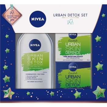 Nivea Urban Skin Defence denní pleťová péče SPF20 50 ml + noční pleťová péče 50 ml + micelární voda 400 ml pro ženy dárková sada