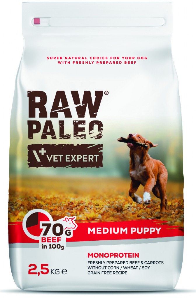 Vet Expert RAW PALEO Puppy Medium Size Beef hovězí 2,5 kg.