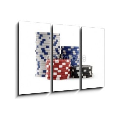 Obraz 3D třídílný - 105 x 70 cm - Casino Chips, Poker Chips Kasinové čipy, pokerové žetony