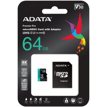 ADATA MicroSDXC 64 GB AUSDX64GUI3V30SA2-RA1