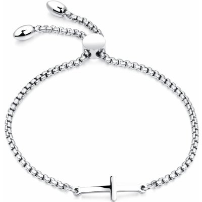 Šperky eshop ocelový náramek ve stříbrné barvě vypouklý kříž čtvercový řetízek posuvné zapínání SP57.28