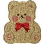 Nalepovací nášivka Medvídek s červenou mašličkou 6,5 x 5,5 cm – Zboží Dáma