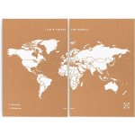 Korková nástěnná mapa světa- přírodní, bílá XXL – Sleviste.cz