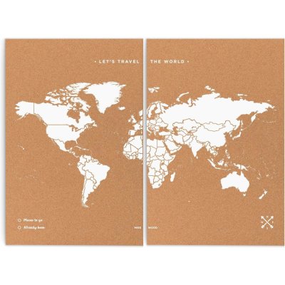 Korková nástěnná mapa světa- přírodní, bílá XXL – Sleviste.cz