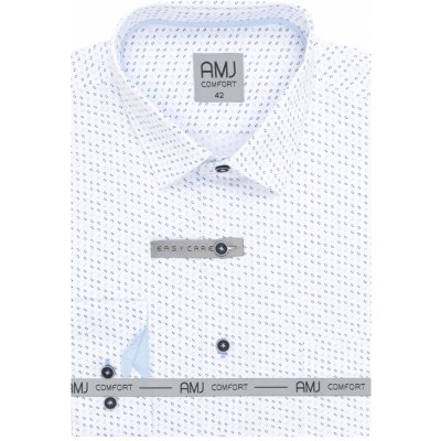 AMJ Comfort fit pánská košile dlouhý rukáv s modrým vzorem bílá VDBR1323