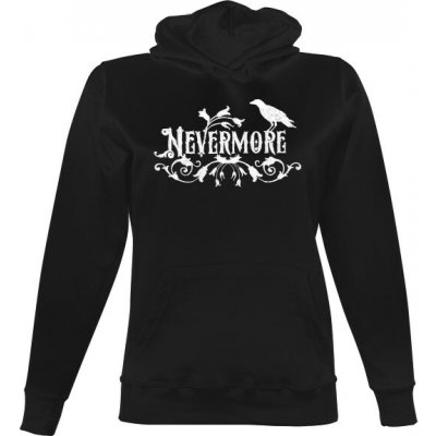 Dámská mikina s kapucí s potiskem Nevermore white dámské Černá – Hledejceny.cz