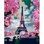 ZUTY Malování podle čísel EIFFELOVA VĚŽ A RŮŽOVÉ STROMY 40 x 50 cm – Zboží Mobilmania