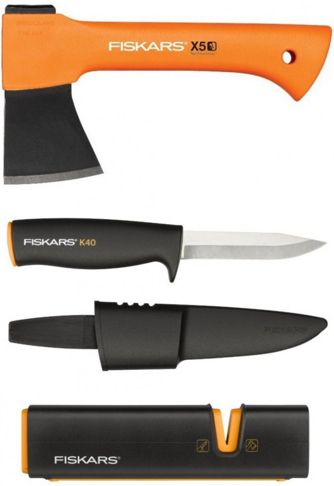 Fiskars 1025441 SET sekera X5 a nůž K40 a ostřič Xsharp | Srovnanicen.cz