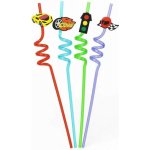 Dortisimo Plastová barevná brčka spirálová se závodními motivy 4 ks – Zboží Dáma