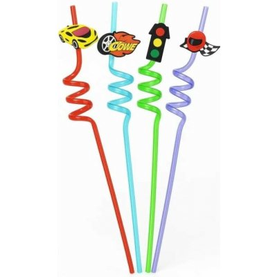 Dortisimo Plastová barevná brčka spirálová se závodními motivy 4 ks – Zboží Dáma