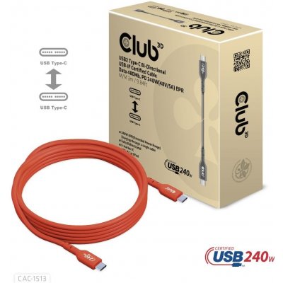 Club3D CAC-1513 USB2 Type-C Bi-Directional USB-IF Certifikovaný 480Mb, PD 240W48V/5A EPR M/M, 3m