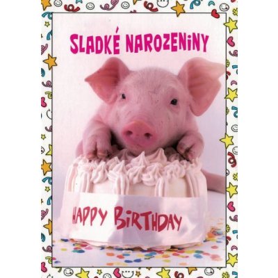 Pohlednice Sladké narozeniny - prasátko – Zboží Mobilmania