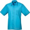 Pánská Košile Premier Workwear pánská popelínová pracovní košile s krátkým rukávem modrá tyrkysová