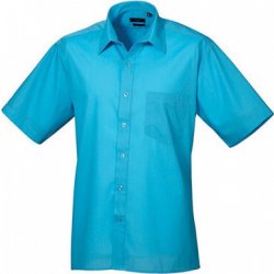 Premier Workwear pánská popelínová pracovní košile s krátkým rukávem modrá tyrkysová