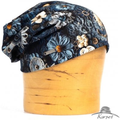 Dámská spadnutá čepice modrá s potiskem knoflíky – Hledejceny.cz