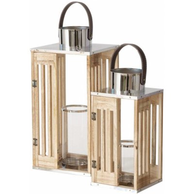 Boltze Home Dřevěná lucerna OCTAVIA s koženým držákem, 2 ks hnědá – Hledejceny.cz