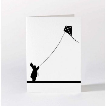 HAM Černobílé přání Kite Flying Rabbit, černá barva, bílá barva, papír