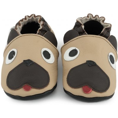 Ebooba Kožené capáčky s koženou podrážkou pejsek Béžová – Zboží Dáma