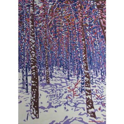 Joachym Beruschka, Zimní les, Malba na papíře, akrylové barvy, 75 x 105 cm