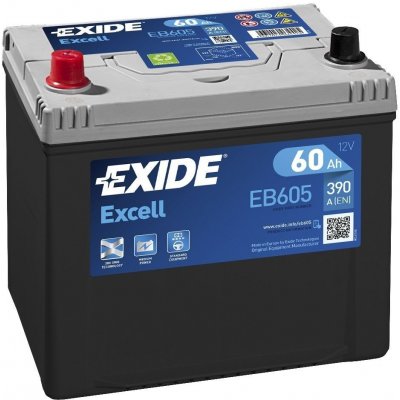 Exide Excell 12V 60Ah 390A EB605