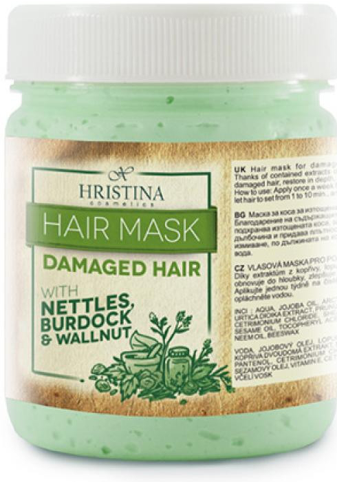 Hristina vlasová maska pro poškozené vlasy kopřiva, ořech a lopuch 200 ml