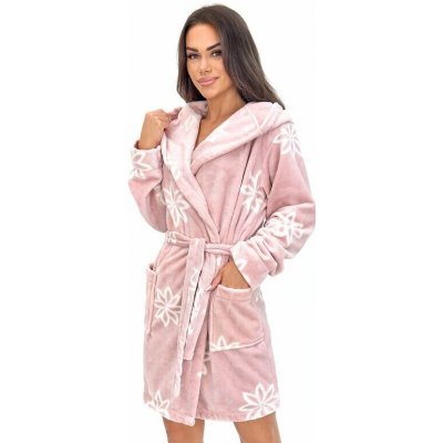 Dámský župan s kapucí Pamela růžový květovaný – Zboží Dáma