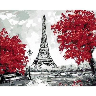 ZUTY Malování podle čísel EIFFELOVA VĚŽ A ČERVENÉ STROMY 40 x 50 cm – Sleviste.cz