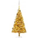 zahrada-XL Umělý vánoční stromek s LED a sadou koulí zlatý 150 cm PET