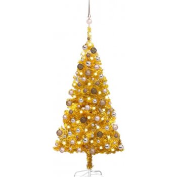 zahrada-XL Umělý vánoční stromek s LED a sadou koulí zlatý 150 cm PET