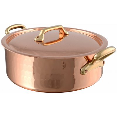 Mauviel Nízký měděný kastrol s bronzovými uchy a poklicí M’Tradition 36 cm / 12,7 l 215236 – Zbozi.Blesk.cz