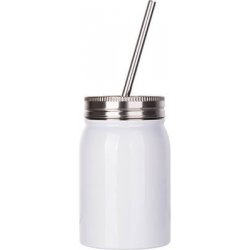 Mason Jar Termohrnek 500 ml s brčkem bílý sublimace termotransfer