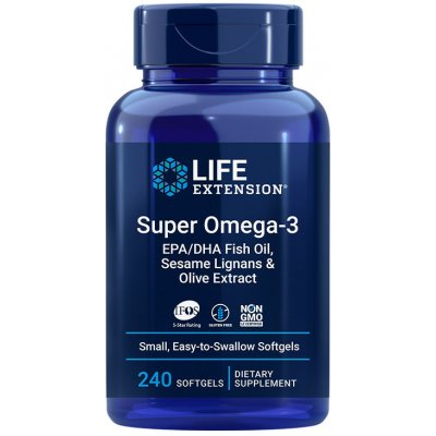 Life Extension Super Omega-3 EPA/DHA Fish Oil Sesame Lignans & Olive Extract 240 gelové tablety