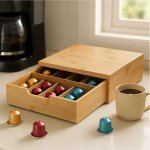 Kinvara Bambusový box na kávové kapsle 8 přihrádek 30 x 30 cm hnědý – Zbozi.Blesk.cz